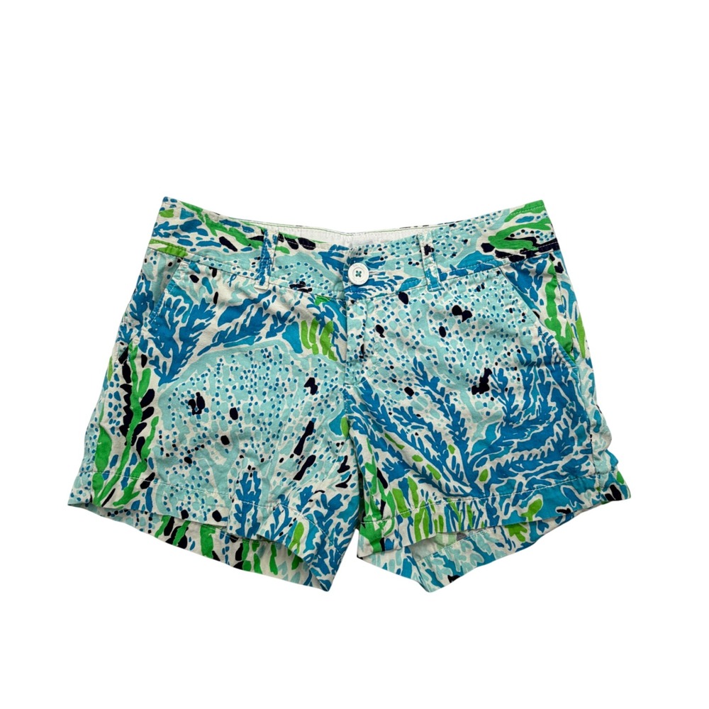 Lilly Pulitzer Callahan Shorts Womens 0 Blue Abstract Coral Print Cotton 32376